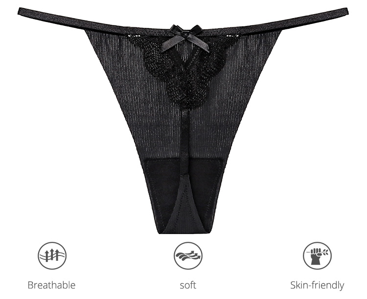 Mid Waist Sexy Lace Transparent G String Seamless Ribbed Thong Panties